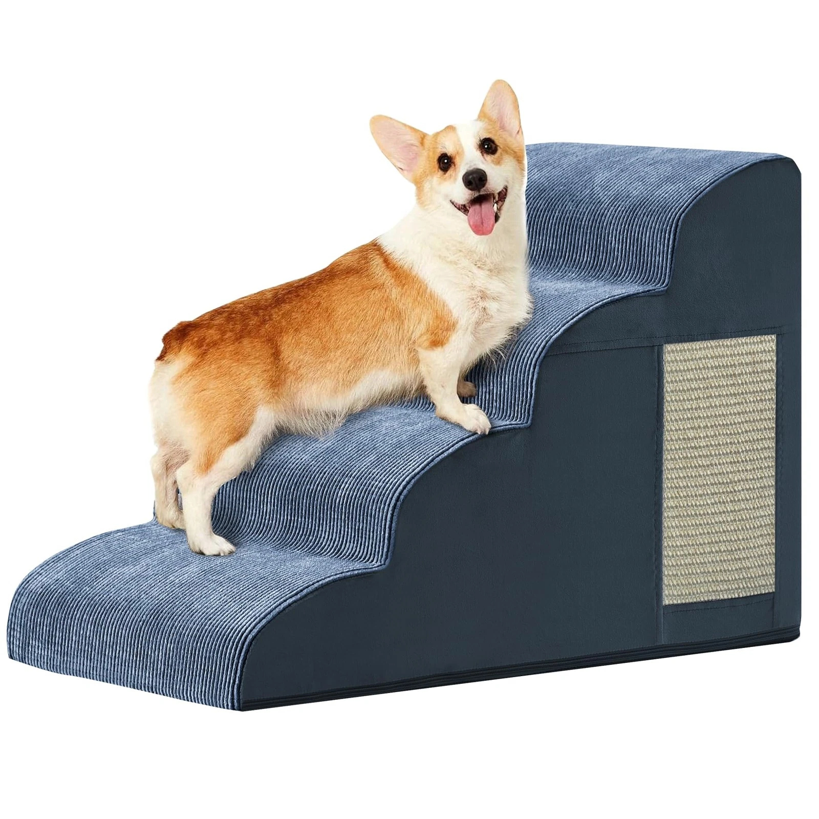 Pet Steps 4-Step Navy Dog & Cat Ramp Non-Slip High Density Foam for Bed Couch