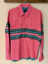 Vintage Wrangler Brushpopper Shirt Mens 17x36 Striped Western X-Long Tails Pink 