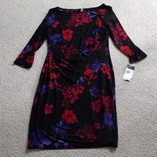 Chaps Women's Dress Floral Size L NWT Knit Pull-On Midi 3/4 Sleeves
