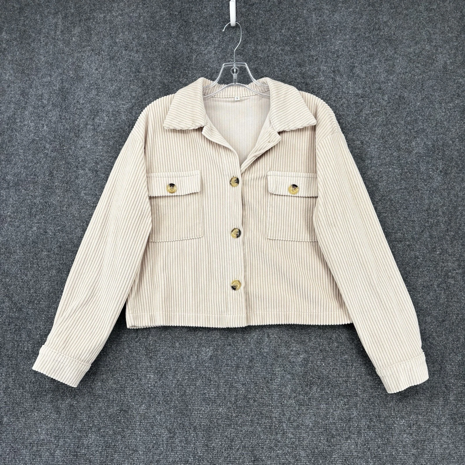 OFF WHITE Cappotto donna bianco sporco morbido velluto a coste cropped chore piccolo casual