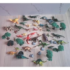 Dinosaur Figures Lot Jurassic Playset Large Small Dinosaurs Trees Rocks 50 Toys