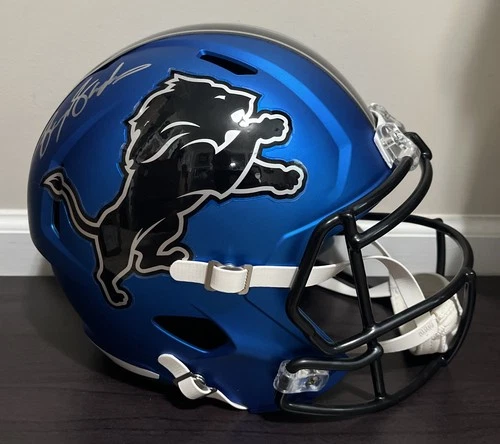 🔥 Barry Sanders Signed Lions Speed Rep 2024 Alternate Helmet Schwartz COA F/S