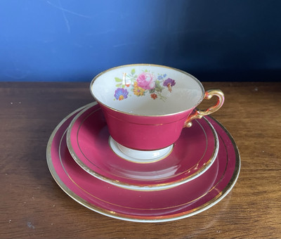 Vintage alt Elfenbein Syrakus China O.P.C.O. Made in America Trio Tasse Untertasse Teller