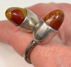 Vintage Sterling Silver & Noreena Jasper Modernist Bypass Ring Size 9