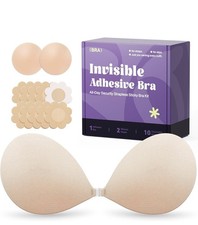 Women s 36B Sticky Bra Strapless Push Up Adhesive Invisible Backless Nude. New