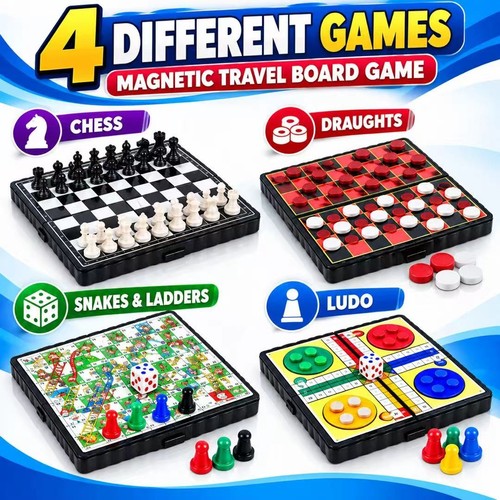 Mini Magnetic Travel Board Games - Chess , Ludo , Snakes and Ladders,  Draughts