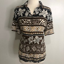 VTG 1990s Neutral Tropical Tribal Abstract Print Camp Hawaiian Shirt