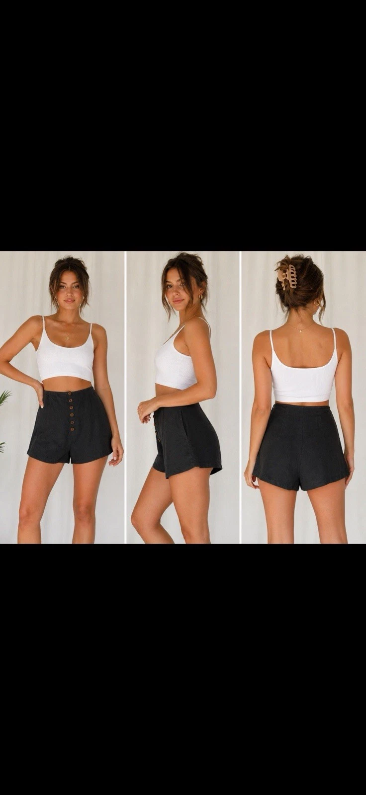 Free People Claudia High Waisted Black Shorts Women Small Buttons On Front