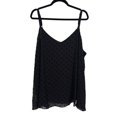 Torrid Cami Top Womens 4X Plus Black Flocked Polka Dot Sheer Chiffon V-Neck