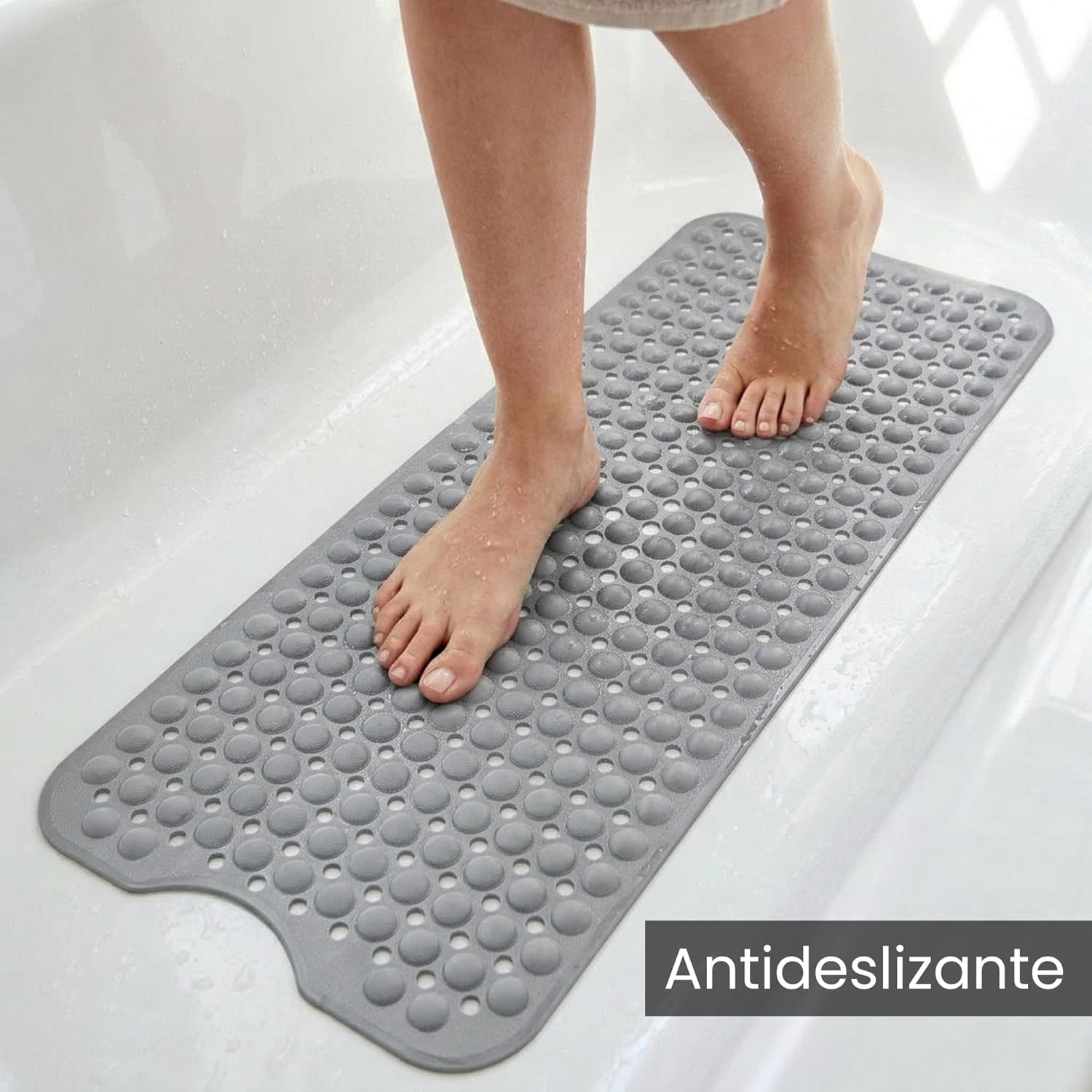Tapis de baignoire antidérapant 90x41.5 cm à ventouses bleu - 3