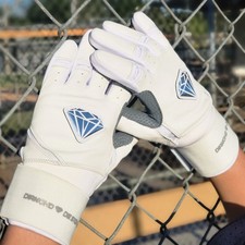 DIAMOND DESIGNS Baseball Batting Gloves Long Cuff White Gray Cabretta Leather YM