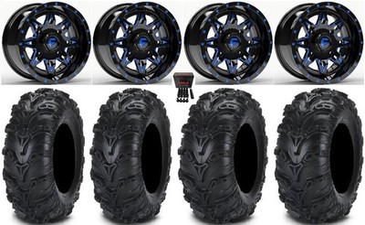 Fuel Lethal Blue 14'' Wheels 28'' Mud Lite II Tires Polaris RZR