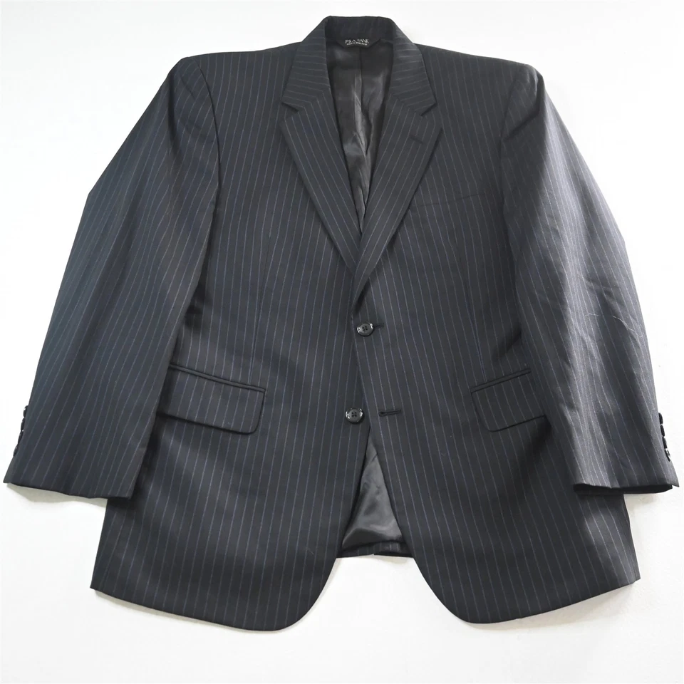 Jos A Bank 42S 34x30 Black Striped 100% Wool Mens Jacket Pants Suit - Image 2 of 4