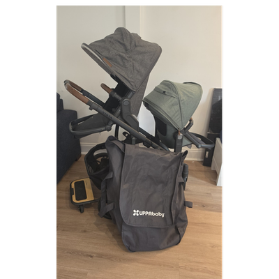 UPPAbaby VISTA 2 Double Stroller Gray Green w/PiggyBack Board + 2 Gray  Bassinets | eBay