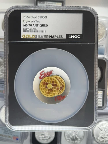 2024 CHAD 5000F EGGO WAFFLES PLATE - NGC MS70 - 999 SILVER W/ Box Coa