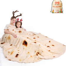 Novelty Tortilla Blanket 71" Throw, Lightweight Flannel, Funny Gift for Teens