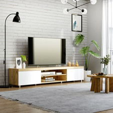 Modern 200cm TV Unit for TVs up to 90" Wide Media Cabinet Light Brown & White