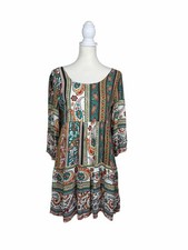 Umgee USA Boho Paisley Peasant Dress Criss Cross Back Babydoll Festival Western