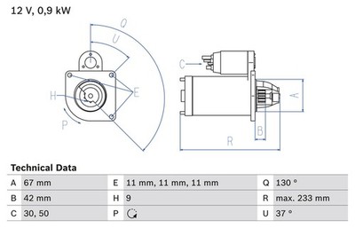 BOSCH Anlasser Starter 0 986 019 030 +72.03  Pfand für 100 METRO 200 25 12V XP 1