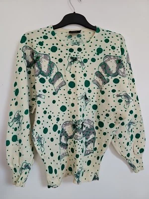 Vintage 80er Fledermaus Lammwolle Angora Mischung Schleife Pailletten Pullover Gr M 10 12 - Bild 1 von 4