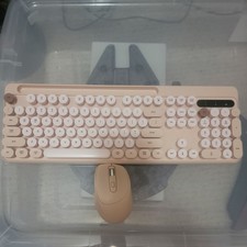 Sablute Wireless Keyboard Mouse Combo Retro Round Keycaps Rare Milk-Tea Color