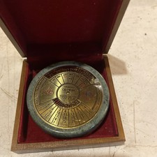 40 Year Perpetual Calendar Paperweight Office Bookroom - Marble & Brass Vintage