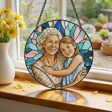 Custom Stained Glass Family Portrait Suncatcher Personalized Window Hanging Gift