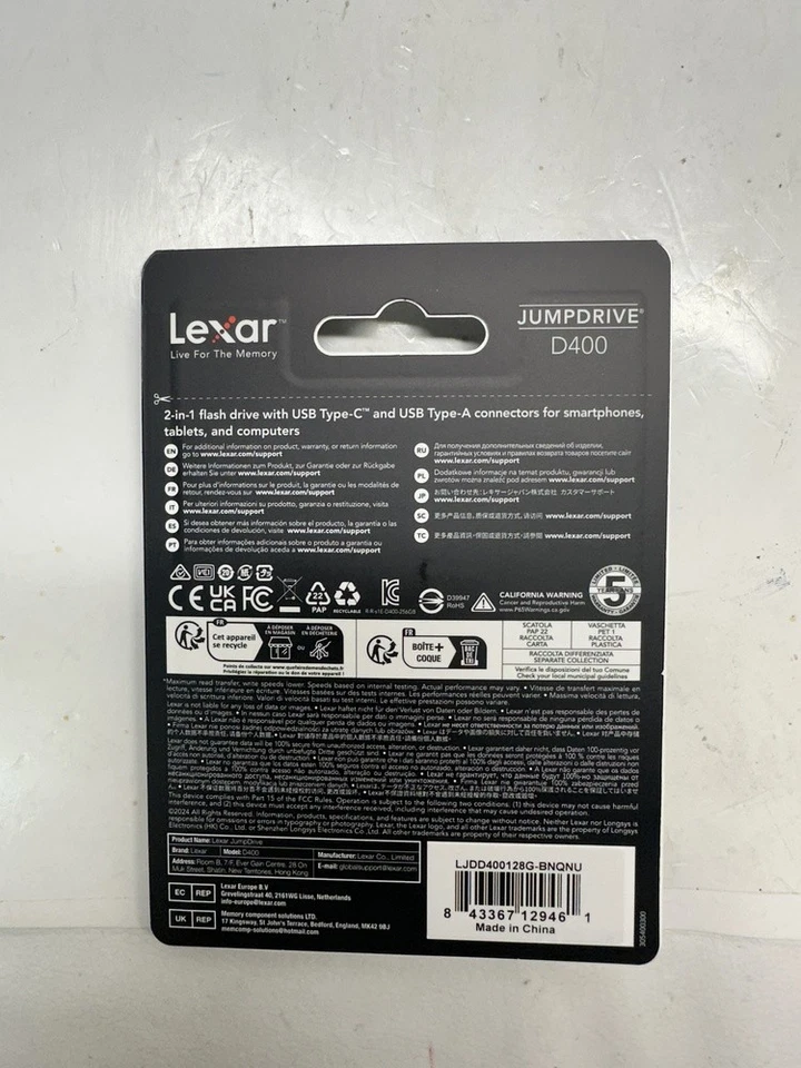 Lexar 128GB JumpDrive Dual Drive D400 USB 3.2 Gen 1 Type-C & Type-A Flas (44892) - Image 3 of 3