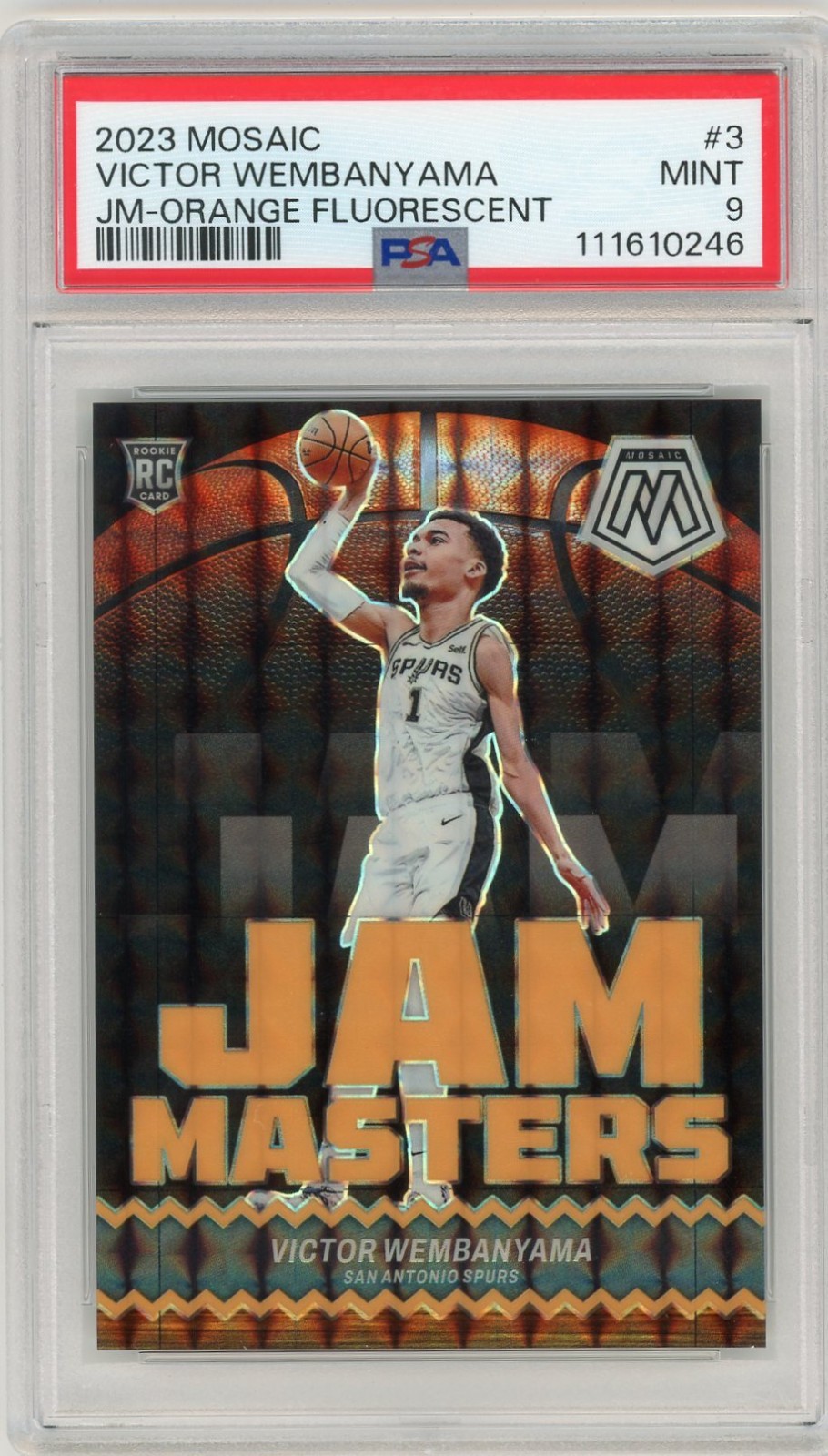 2023 Mosaic #3 Victor Wembanyama Jam Master Orange Fluorescent #'d /25 PSA 9