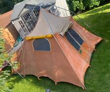 Vintage Camp Mate Canvas Tent Orange 7ft Tall 139x96in Poles & Bags Musty Smell