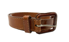 VTG Calvin Klein CK Belt Brown Italian Saddle Leather USA Logo 90s Classic Sz M
