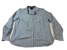 Tommy Hilfiger Striped Button Down Shirt Mens XL Blue Green Cotton Long Sleeve