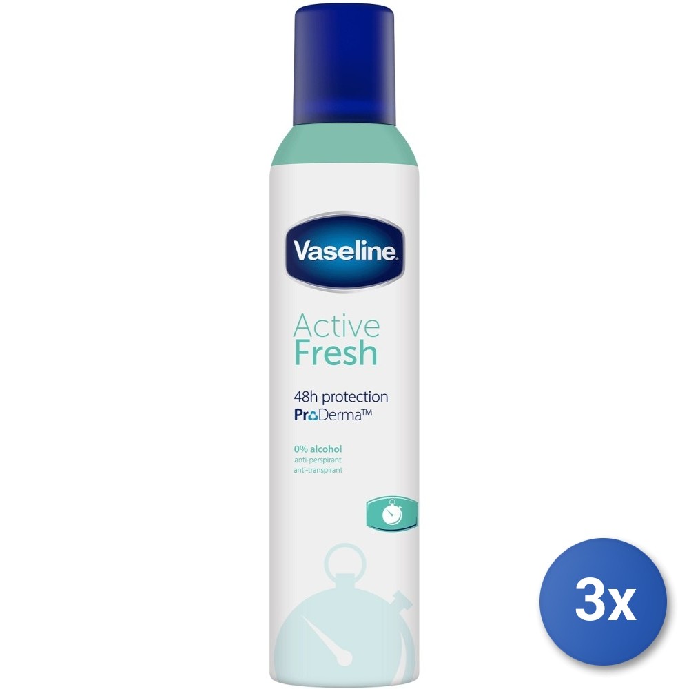 3x Vaseline Deodorante Spray 250 Ml. Active Fresh