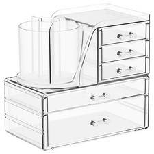 2 Pack Clear Make up Organizers for Vanity,5 Drawers Acrylic Skin Care