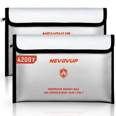 NEVGVUP Fireproof Money Bag 4200°F - Heat Insulated, 9.8 x 6.5" Small Fireproof Docum...