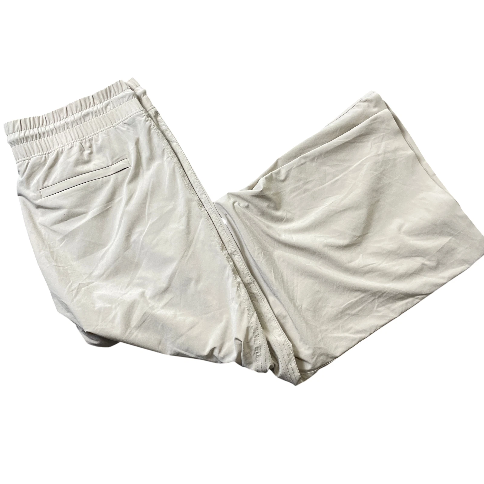 Athleta 14 Beige Elastic Waist Pull On Polyester Blend Wide Leg Capris