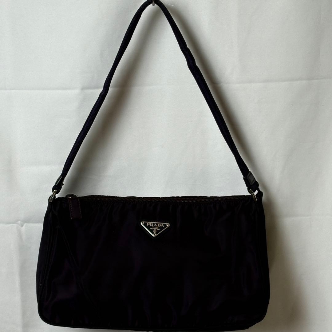 PRADA Nylon Shoulder Bag Triangle Logo Purple Made in Italy Authentic