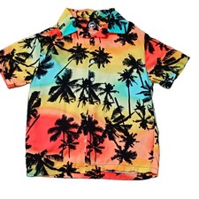 Wonder Nation Boys Size 8 Hawaiian Palm Tree Rayon Button-Up Shirt Multicolor