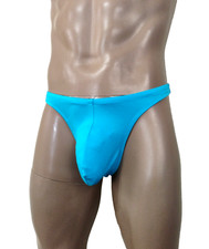 Mens Thong T-Back Big Pouch Ocean Blue Nylon/Spandex Medium Made in USA
