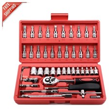 Versatile 46-Piece Drive Socket Set with Quick Release Ratchet for Home & Auto