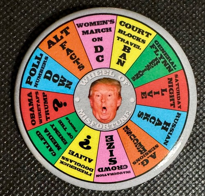 #ad Brian Campbell Pinback Button Donald Trump quot;Wheel of Misfortunequot; 2020 Champagne $50.00