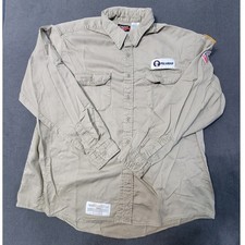 EUC Bulwark FR Flame Resistant Work Shirt Mens XXL-LN Tan USA FLAG Patch