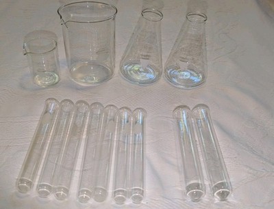 Kimex Pyrex Glass Test Tubes Cylinder Beaker Science Set 13 Stem