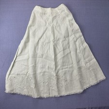 Soft Surroundings Linen Maxi Skirt Skirt XS Extra Small Green Applique Side Zip