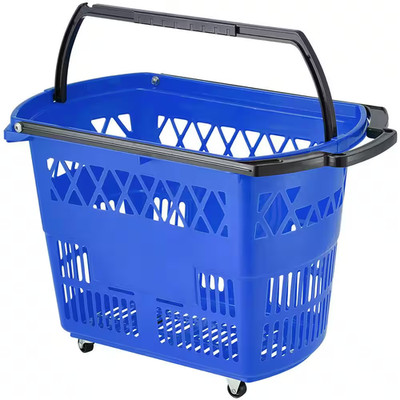 6-Piece Shopping Carts, Blue Shopping Baskets with Handles, Plastic Rolling Shop