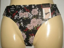 PRIMA VALENTINA - NEW - LARGE - BLACK FLORAL  - LACE TRIM STRETCH THONG PANTY