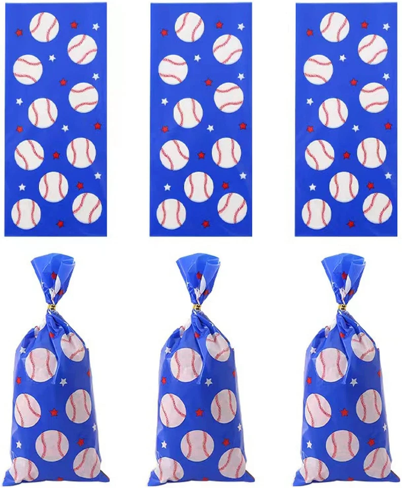 50 piezas bolsas de golosinas de béisbol bolsas de dulces sellables térmicamente béisbol celofán Foto 4 de 4