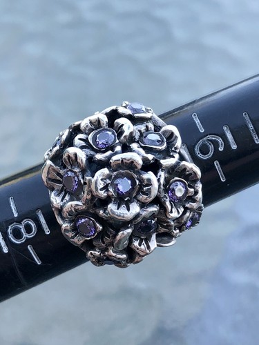 Anillo de cóctel con racimo de flores de vidrio amatista esterlina MEM Maria Elena Muñoz - Imagen 3 de 6