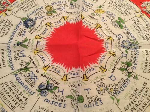 Vintage Damen Taschentuch Taschentuch Sternzeichen Horoskop Geburtsstein Flwr unbenutzt SCHÖN - Bild 6 von 7