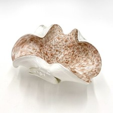 Ciotola vintage in vetro artistico di Murano bianca con avventurina in rame